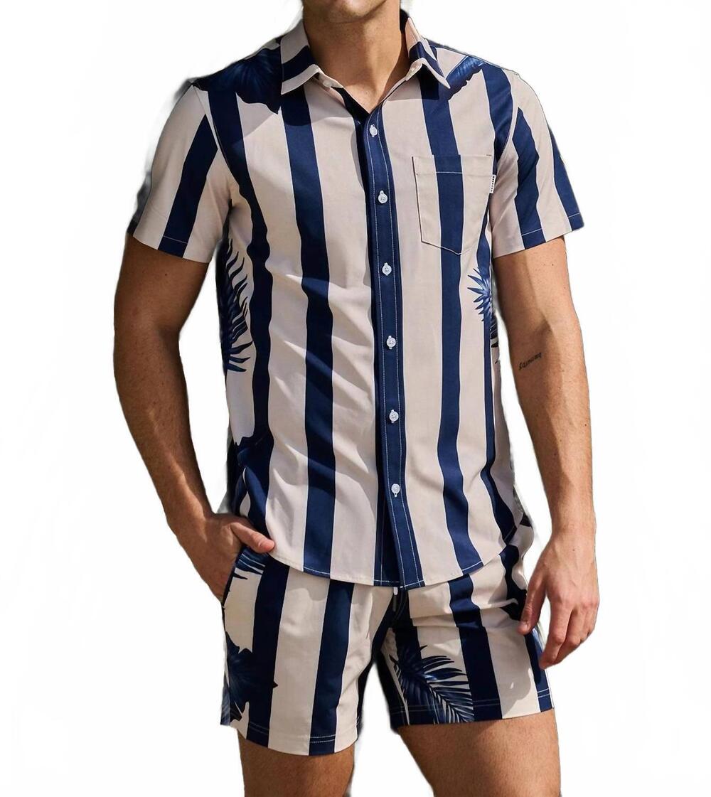 NEW MAVRANS palm short sleeve weekend shirt in blue